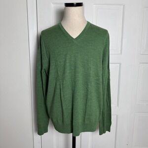 Express Extra Fine Merino Wool Sweater Mens XL Green V Neck Modern Fit Pullover